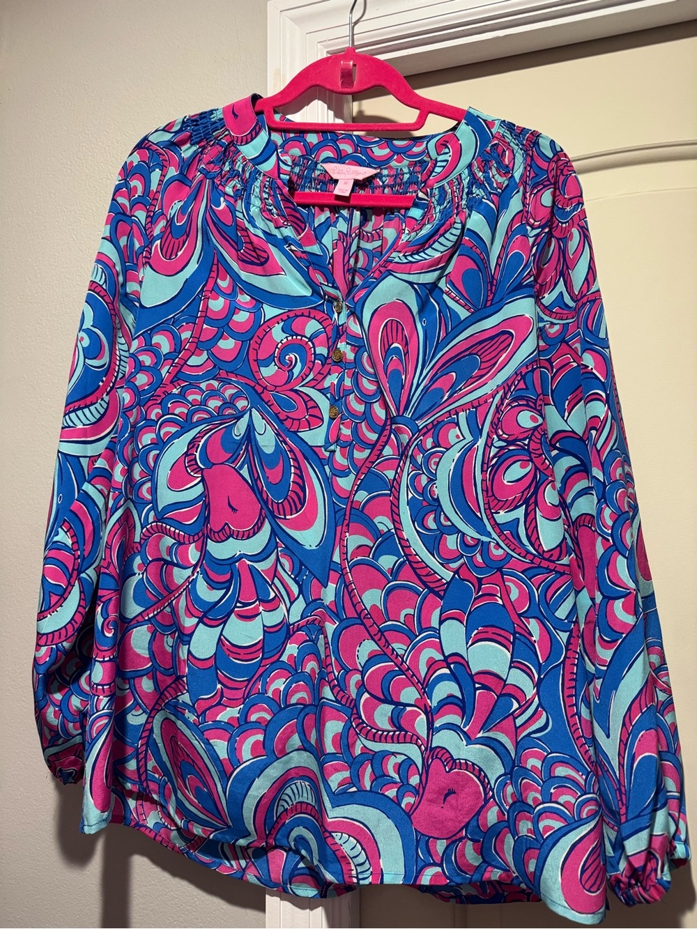 Lilly Pulitzer Pink & Blue Abstract Printed Blouse